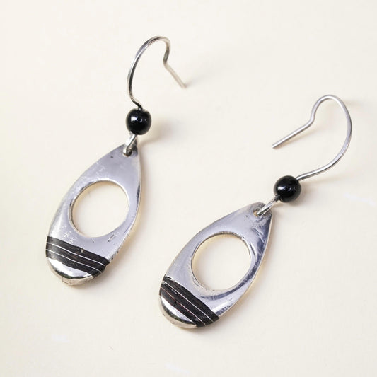 Vintage Southwestern Sterling silver handmade earrings, 925 oval dangles enamel