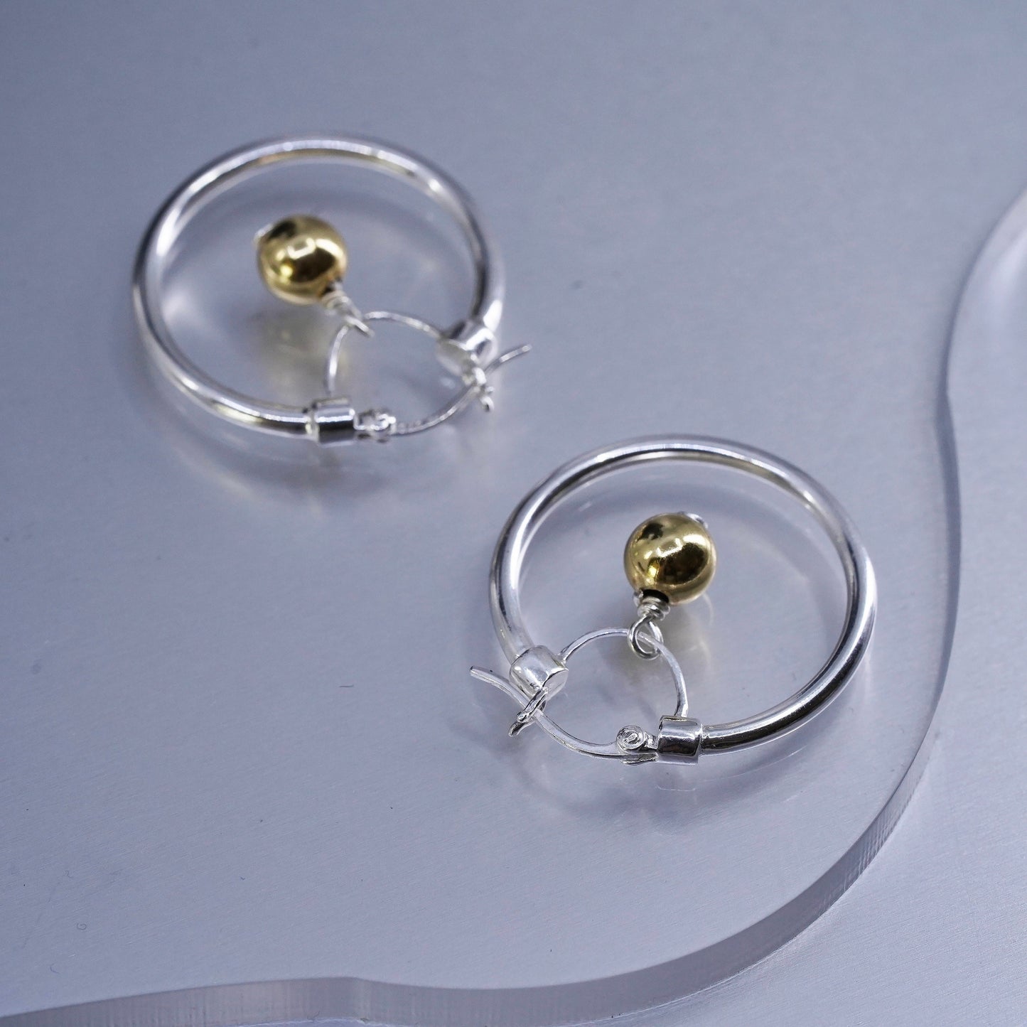 1”, two tone Sterling silver earrings, 925 huggie hoops 14K gold filled beads