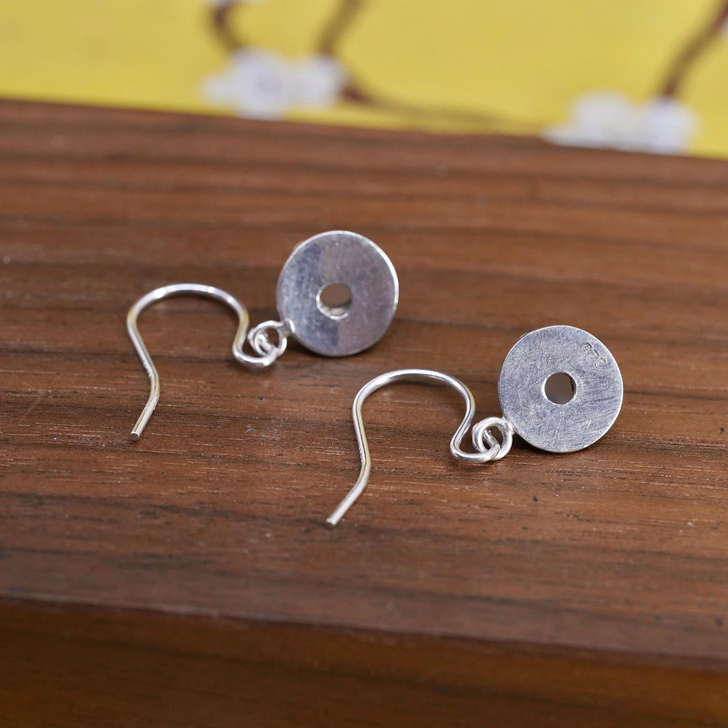 Vintage Sterling 925 silver handmade earrings with white cat's eye beads