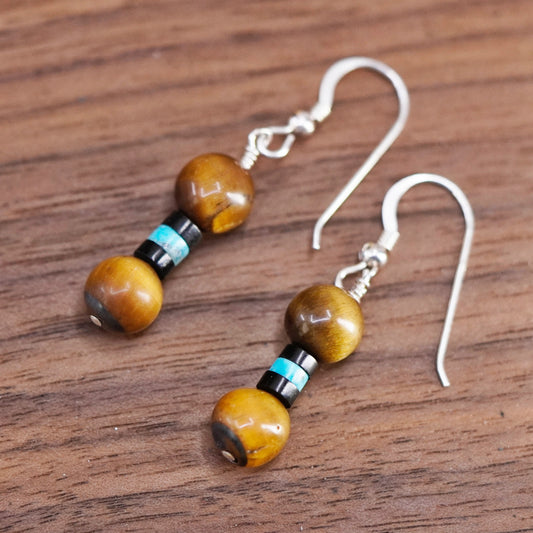 Vintage Sterling 925 silver handmade earrings with golden tiger eye beads