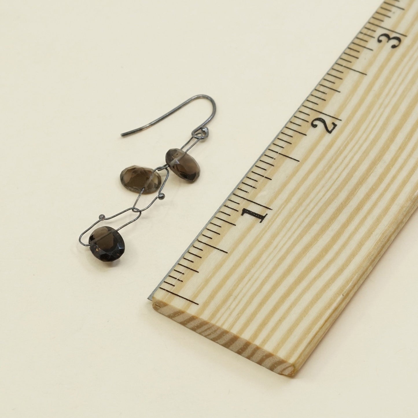 vtg Sterling silver handmade earrings, 925 w/ smoky topaz beads