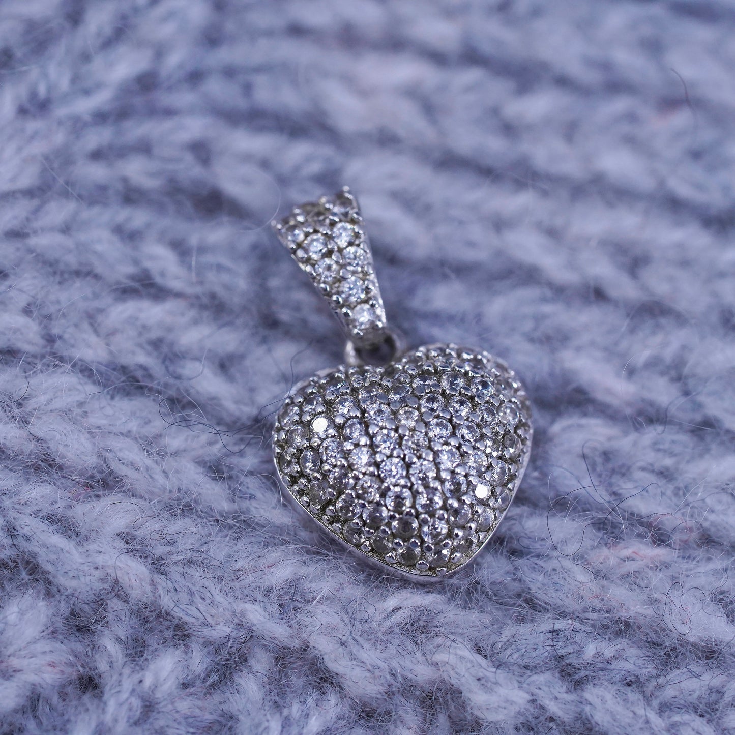 Vintage Sterling silver handmade pendant, 925 heart w/ cluster genuine diamond