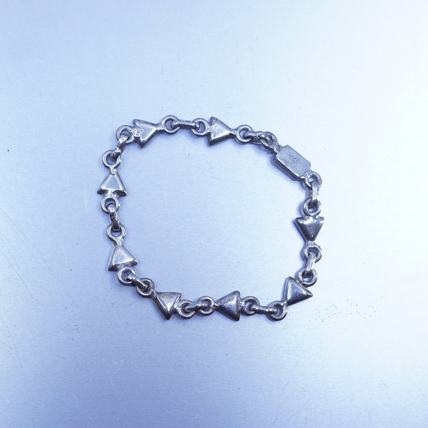 7”, mexico sterling 925 silver handmade bracelet with triangular black onyx