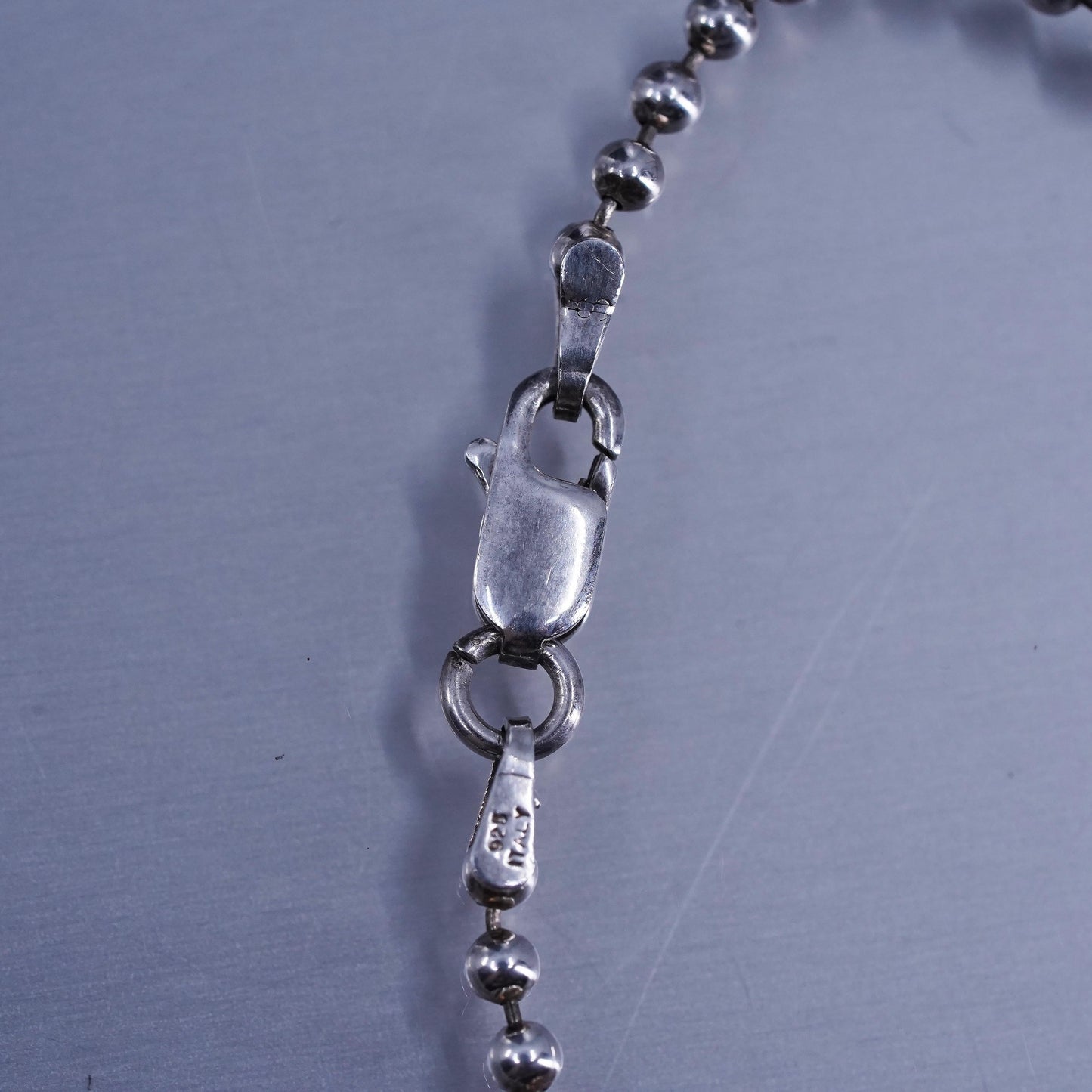 16” 2mm, Sterling 925 silver bead chain necklace with tag embossed paw print