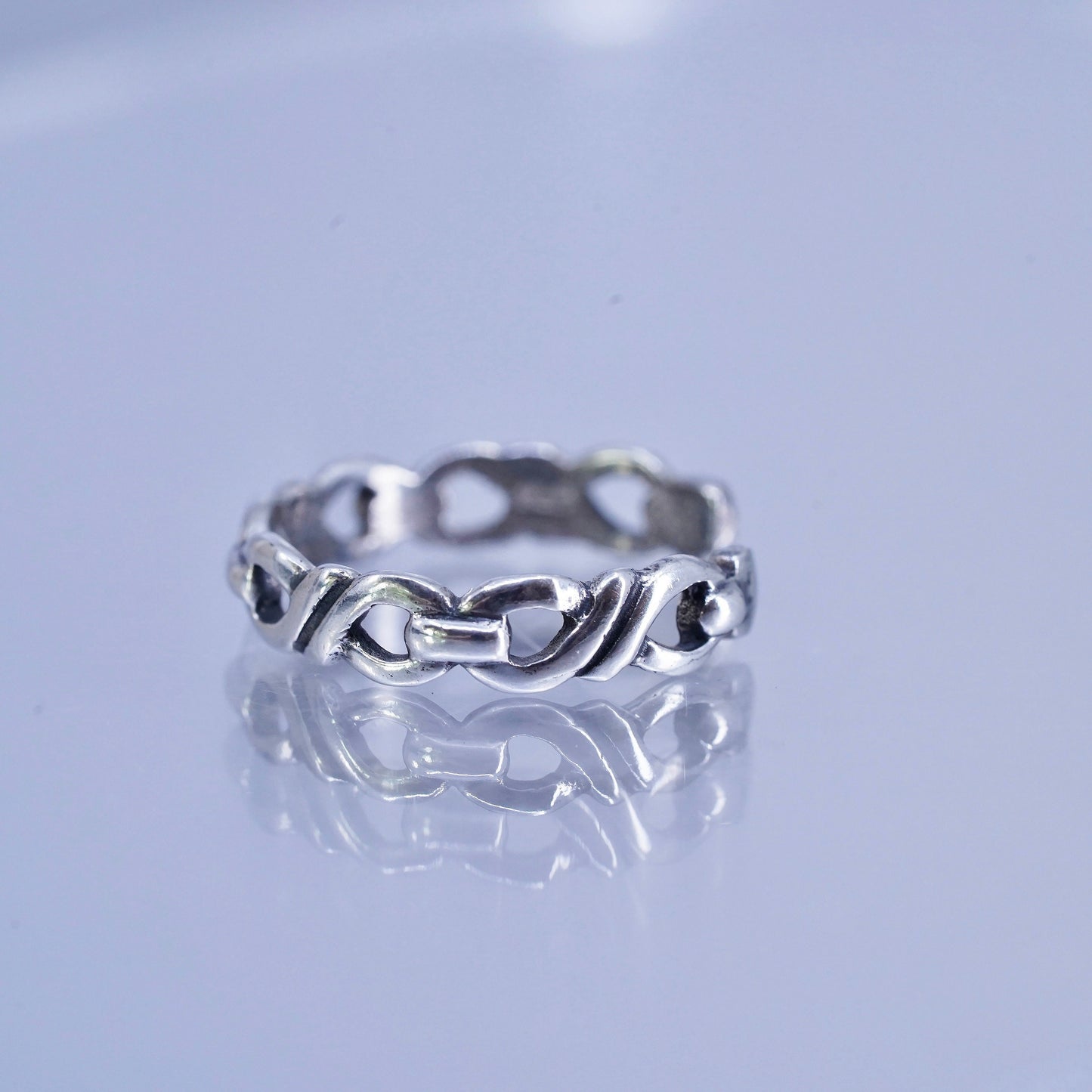 Size 4.25, southwestern Sterling 925 silver handmade ring, textured open band