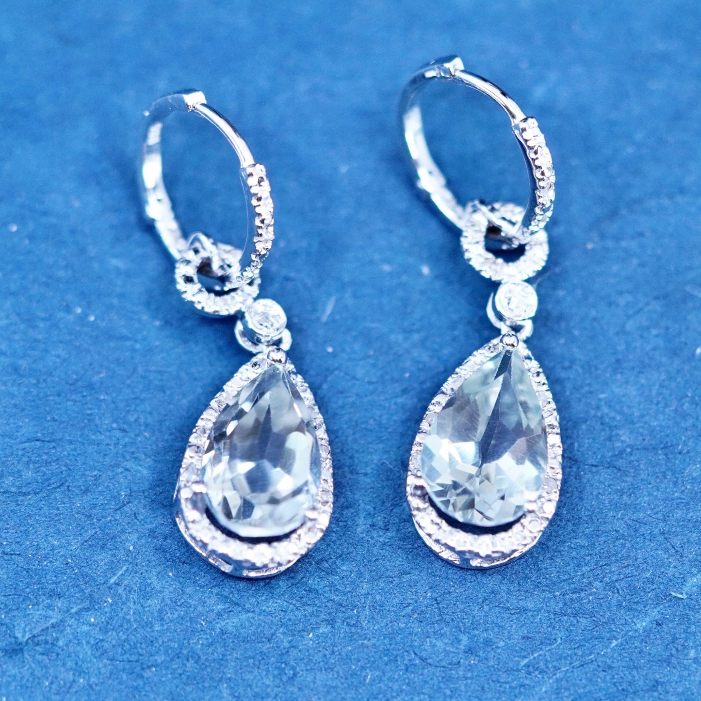 Vintage sterling 925 silver handmade earrings with teardrop blue topaz