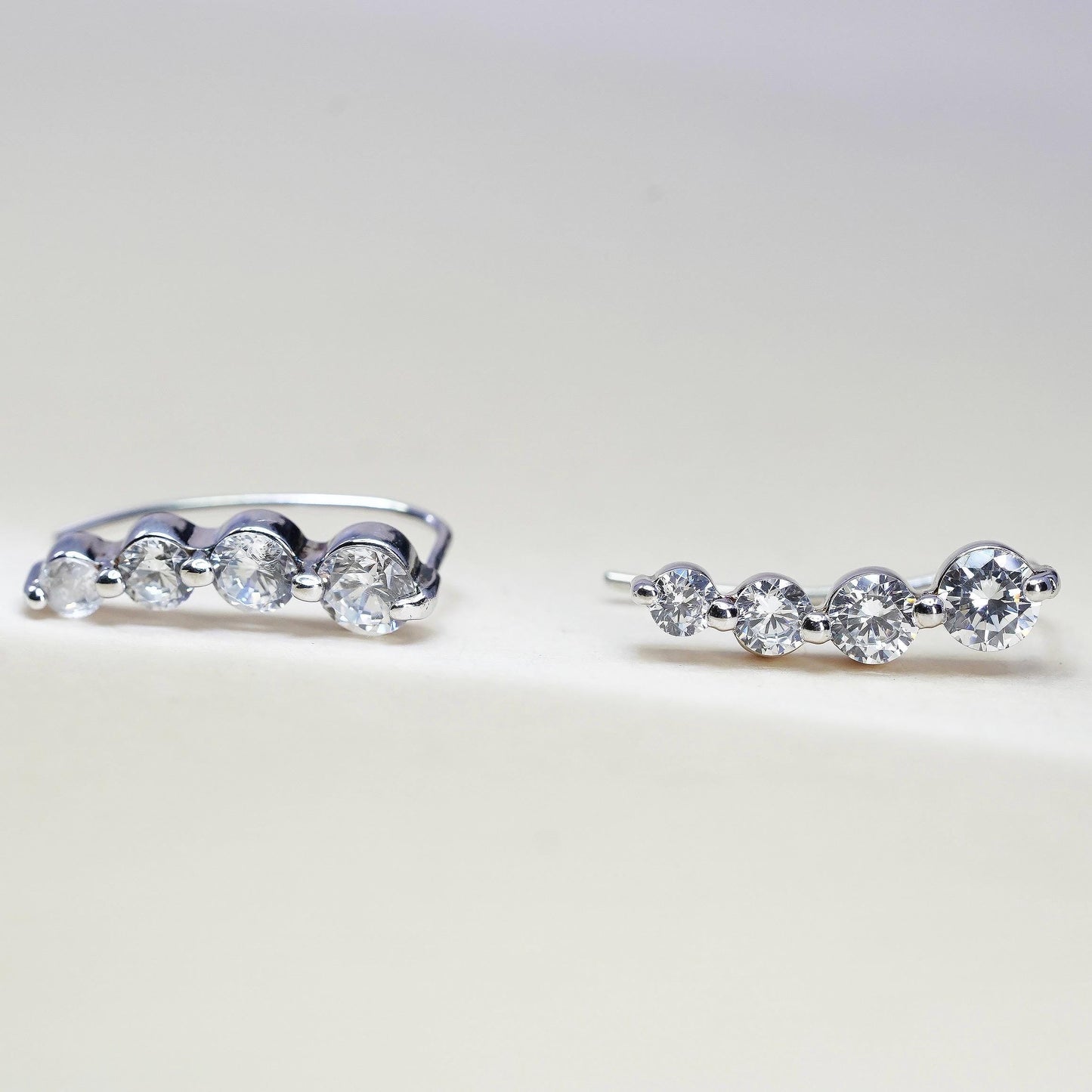 Vintage fashion sterling silver earrings, 925 silver dangles with clear Cz