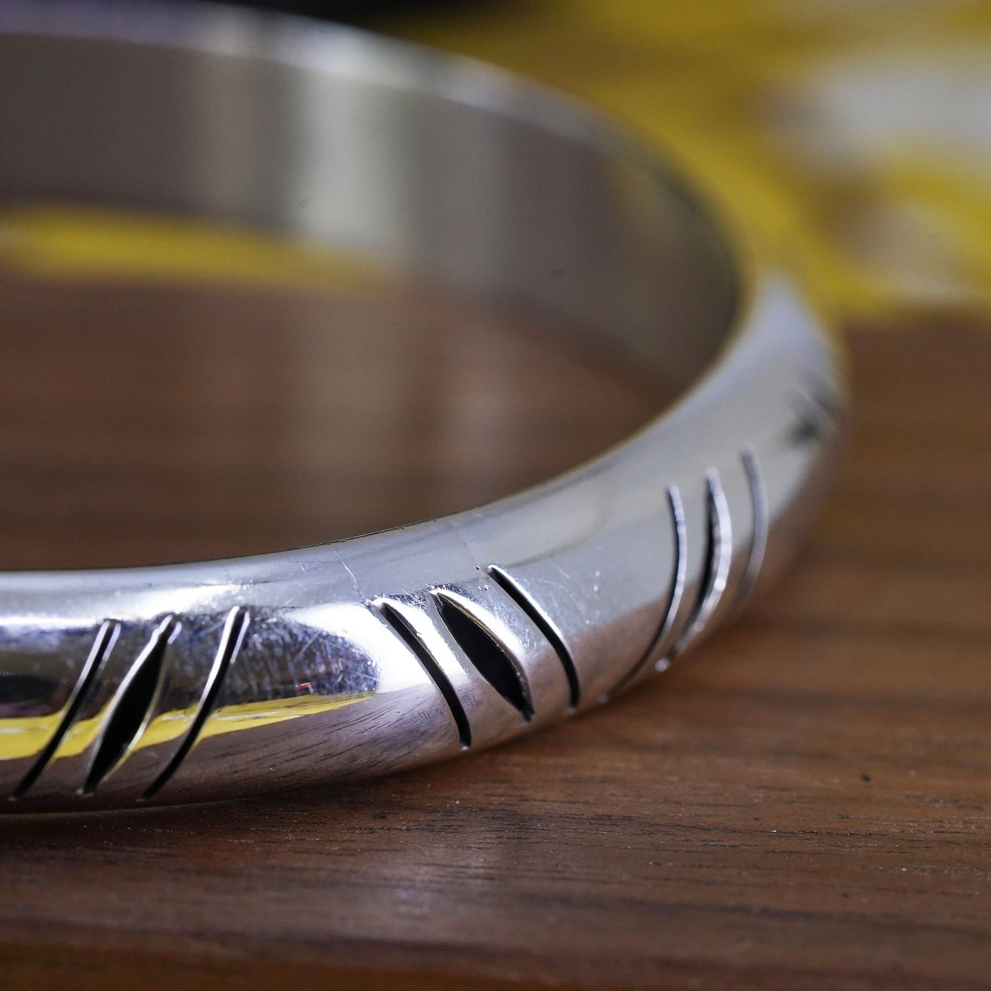 8”, Vintage Mexico Sterling silver handmade bracelet, 925 bangle with cut out
