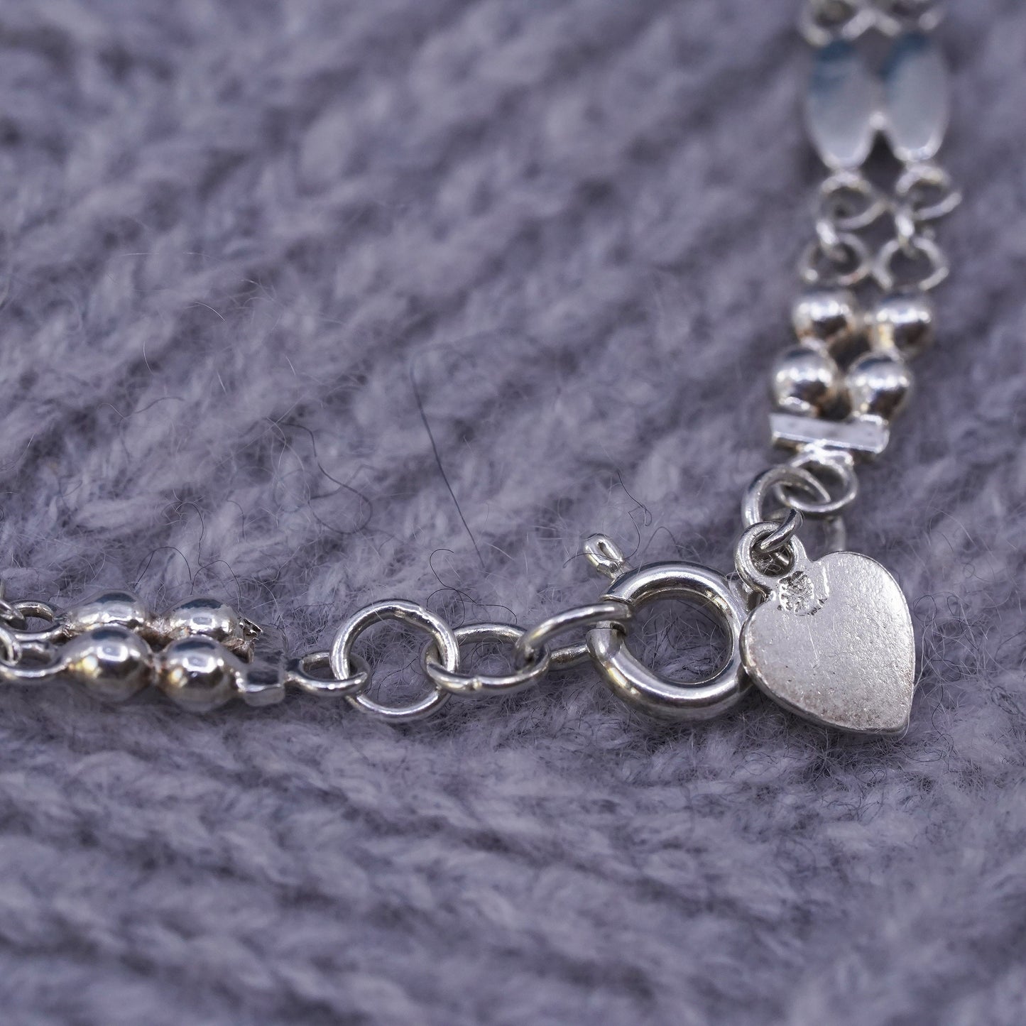 7.25", vintage Mexican Sterling silver handmade chain, 925 beads bracelet