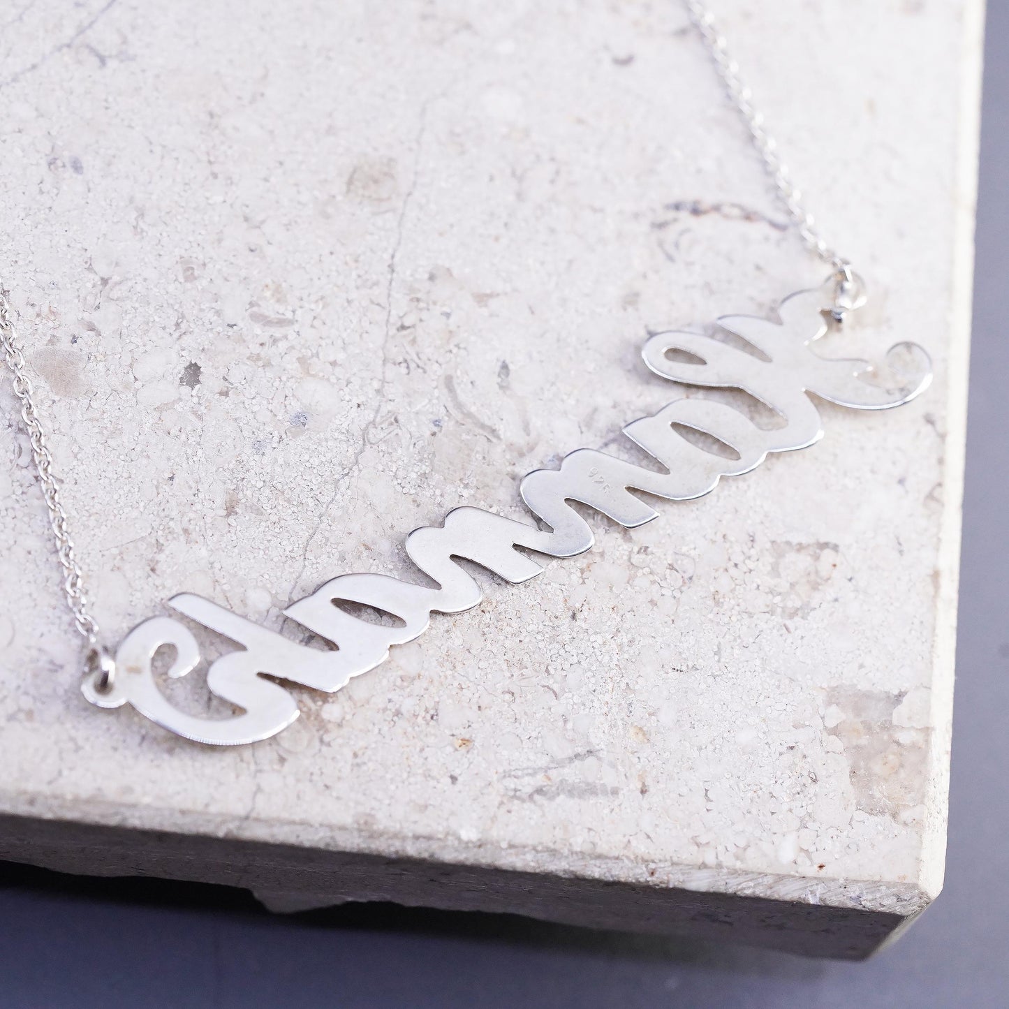 16+2", vintage Sterling silver necklace, 925 circle chain name Hannah pendant