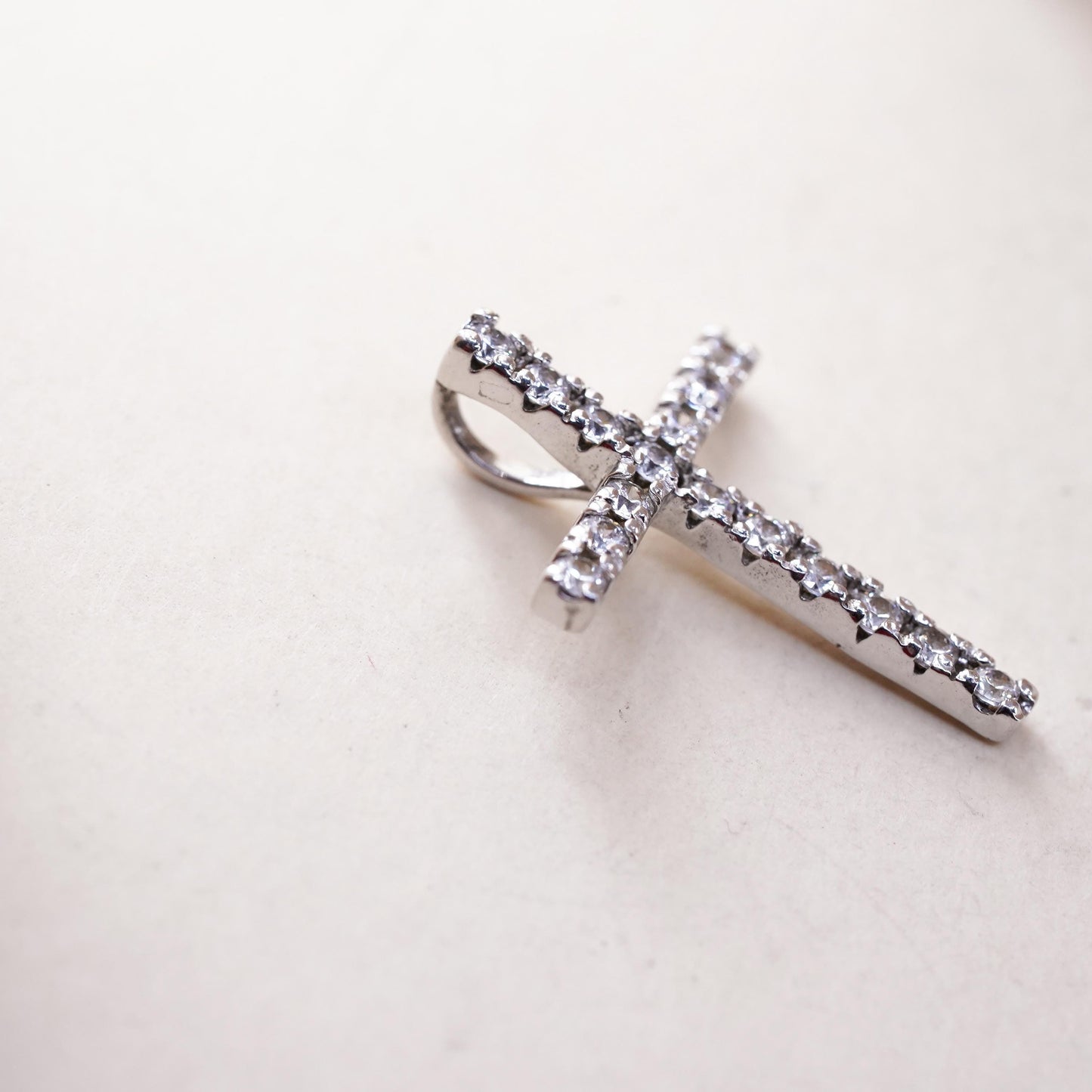Vintage handmade Sterling silver pendant, 925 cross with cluster cz