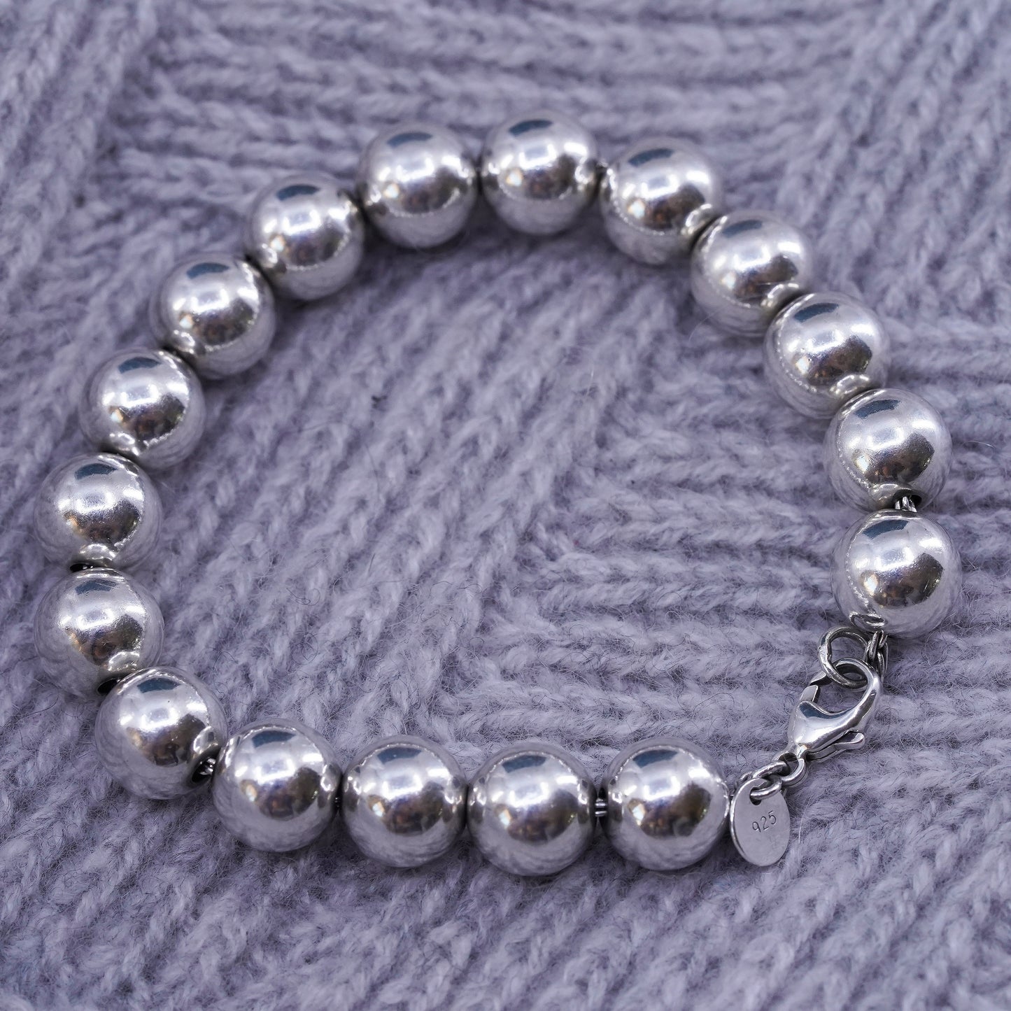 6.5”, Sterling silver handmade bracelet, 925 chain 10mm beads, men's bracelet
