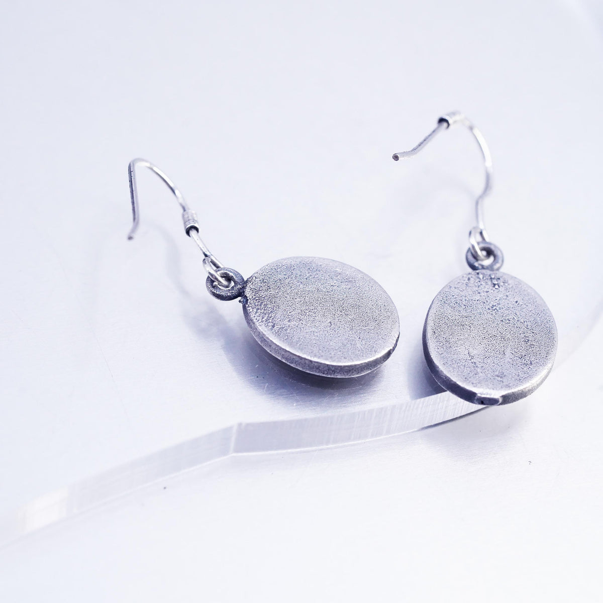 Sterling Silver Floral Cutout Dangle, Oxidized 925 Silver Drop Earrings, Flower