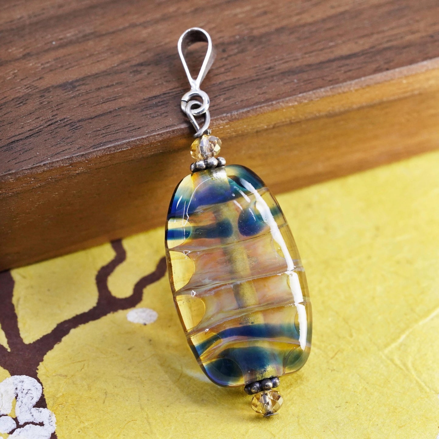 Vintage Sterling silver 925 handmade pendant with artisan glass