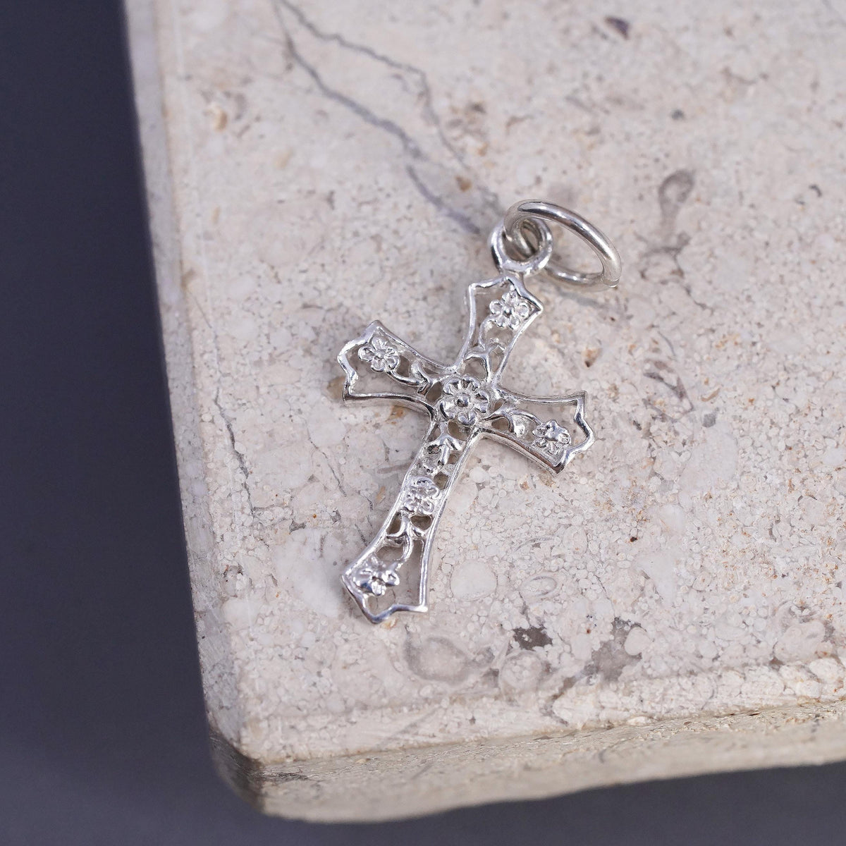 Vintage Sterling silver Handmade charm, 925 filigree cross pendant