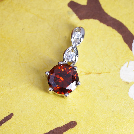 Garnet White Topaz Sterling Silver 925 Round Red Infinity Pendant, January
