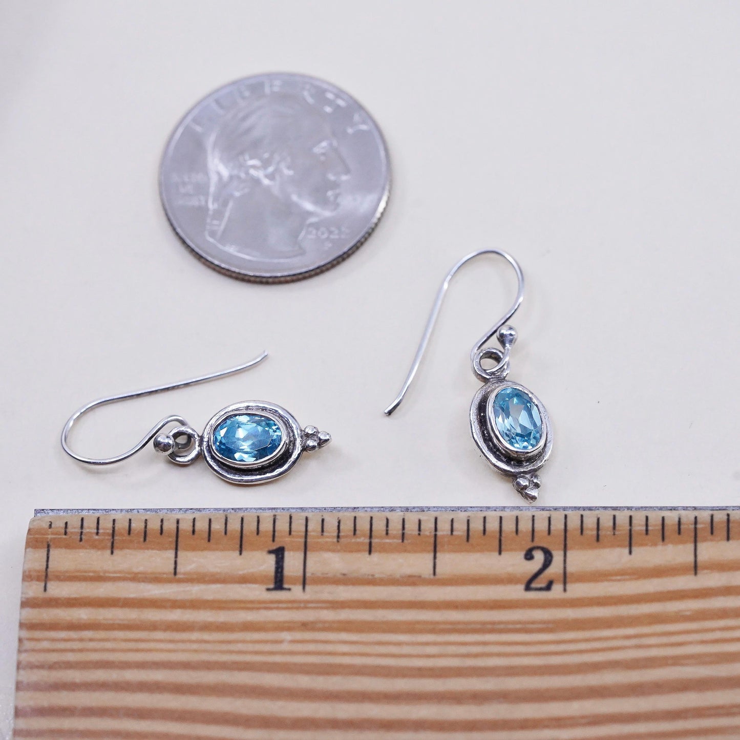 Vintage sterling 925 silver handmade earrings with oval topaz