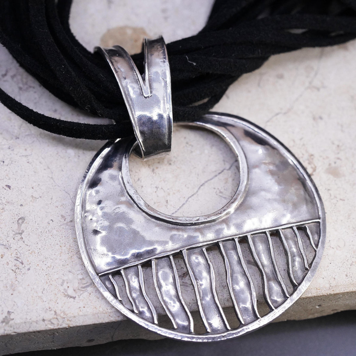 18” Silpada 925 Sterling Silver multi strands Leather Necklace Disc pendant