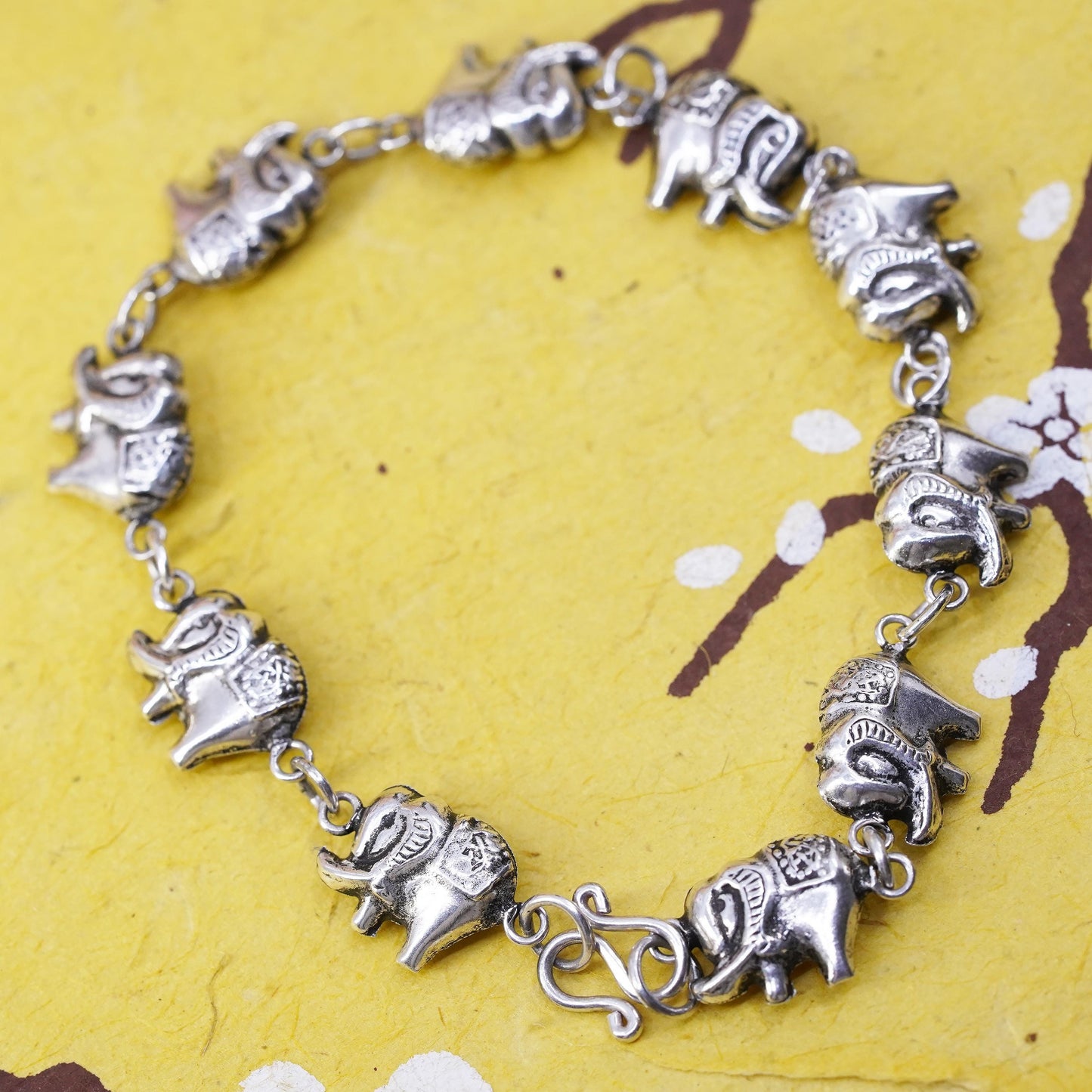 7.25", vintage Sterling silver handmade bracelet, 925 elephant chain