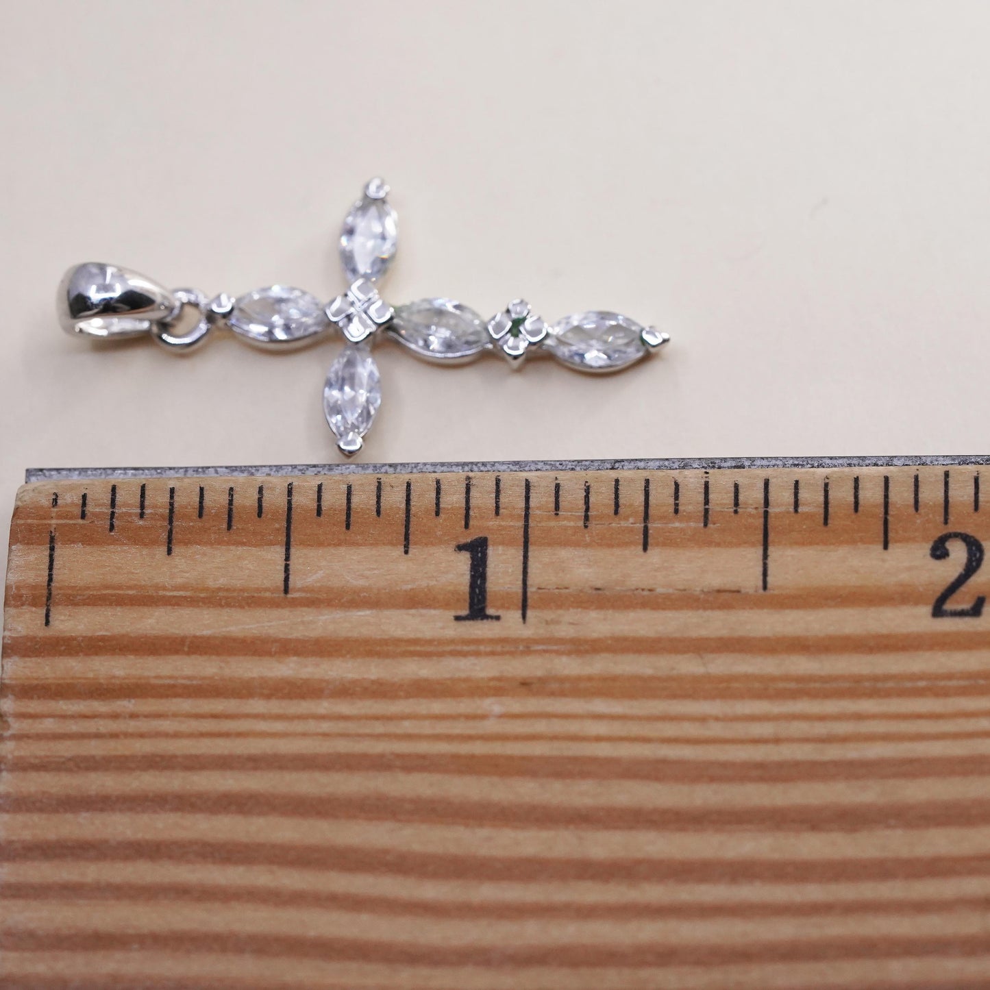 Vintage handmade Sterling silver pendant, 925 cross with cz