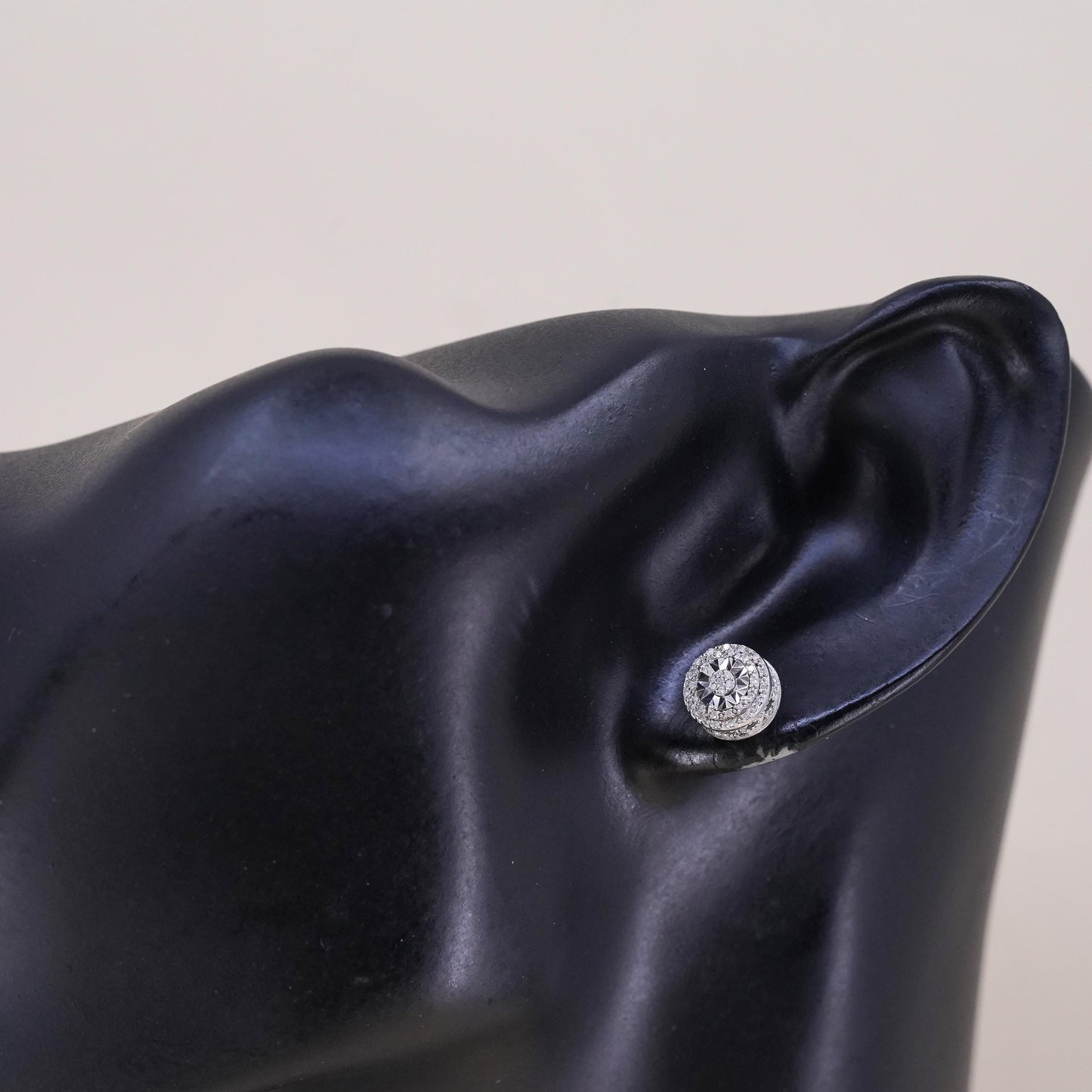 Vintage SK9 single earring. Sterling 925 silver stud with cluster diamonds