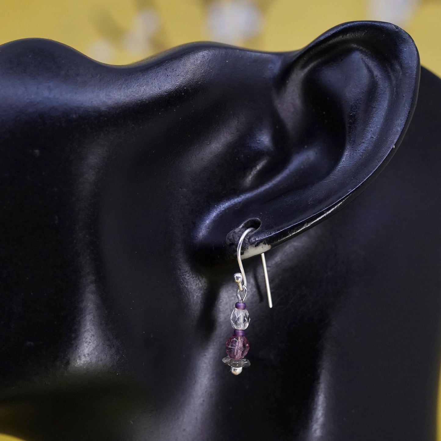 Vintage Sterling silver earrings, solid 925 silver hooks with crystal beads