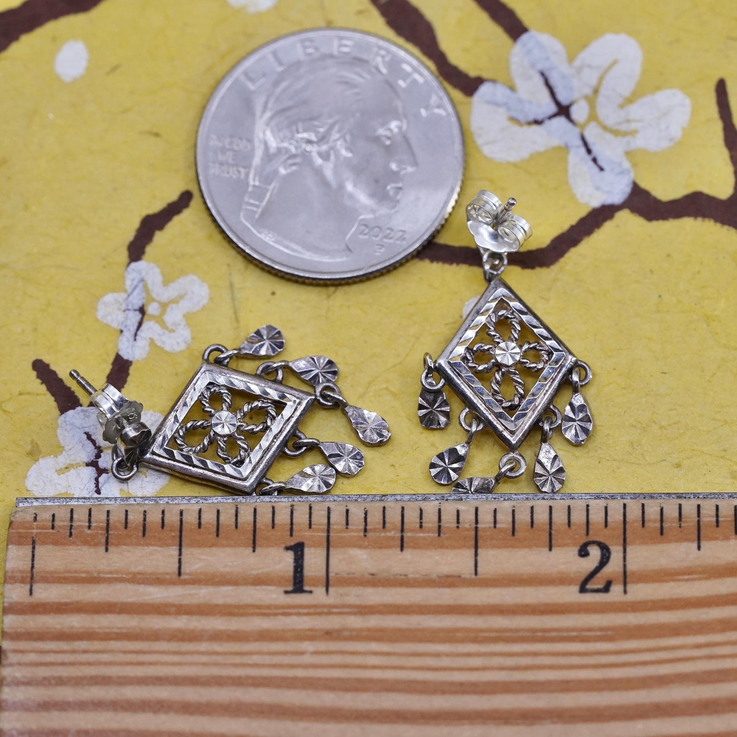 Vintage Sterling 925 silver handmade filigree earrings with dangles