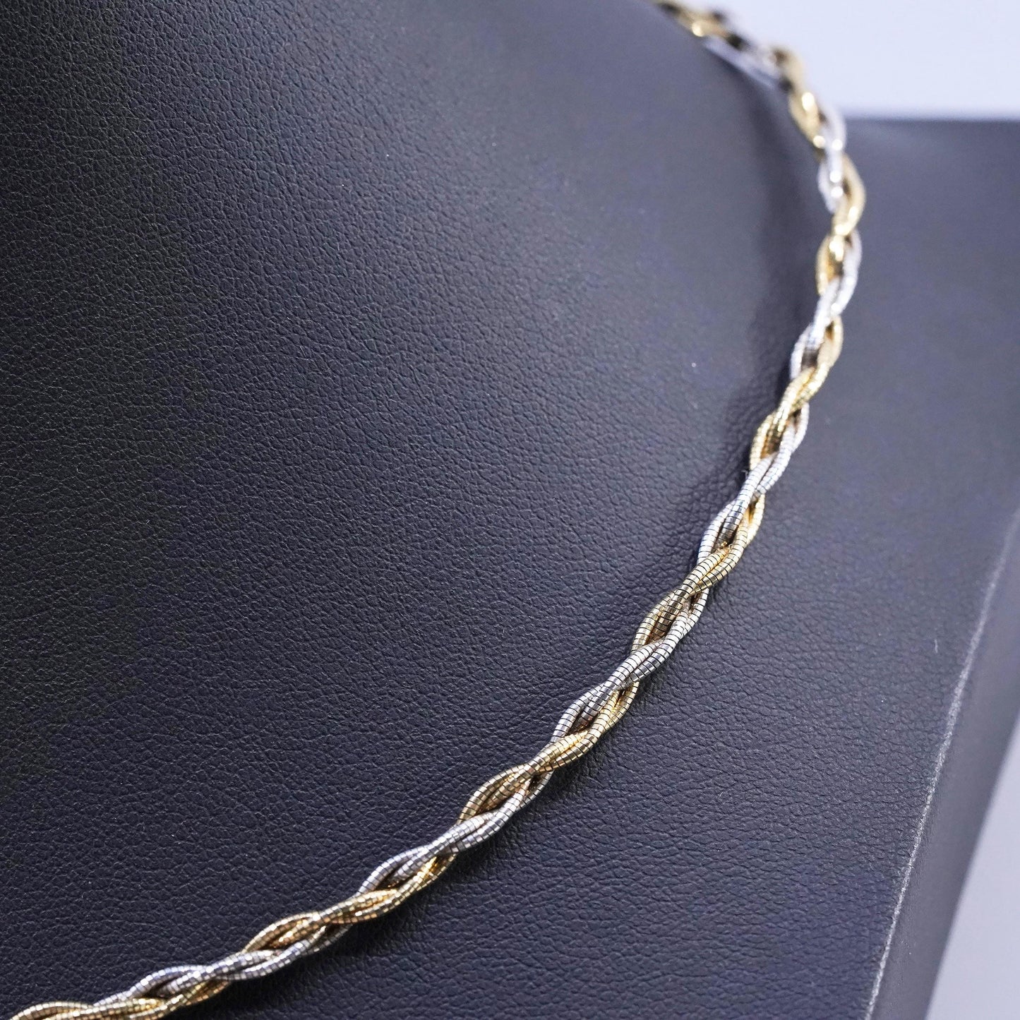 17+2”, two tone Sterling silver necklace, woven braided 925 snake chain choker