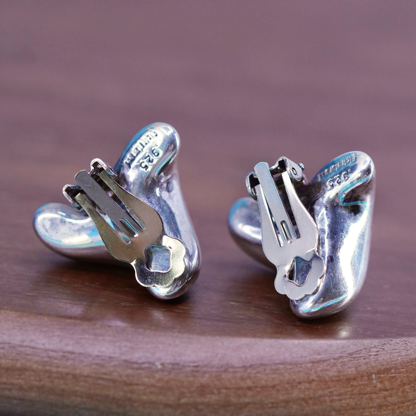 Vintage Sterling silver handmade earrings, 925 puffy triangular clip on