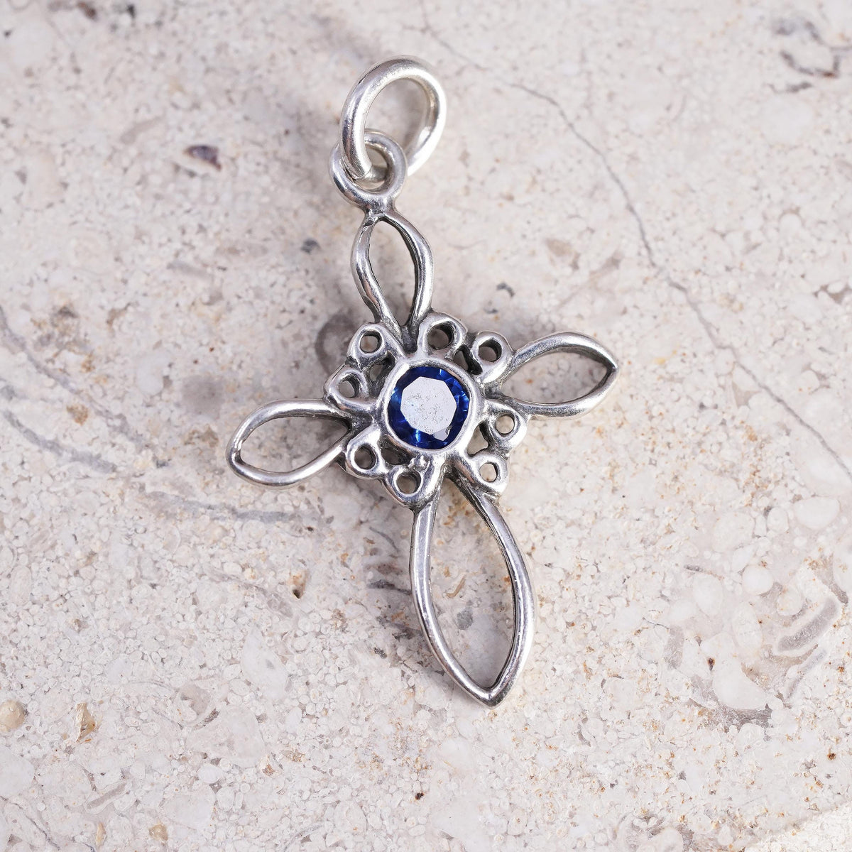 Vintage Sterling silver Handmade filigree charm, 925 cross pendant