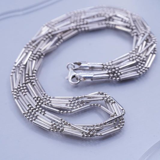 18”, VTG Italian Sterling 925 silver multi 6 strands bar bead chain necklace