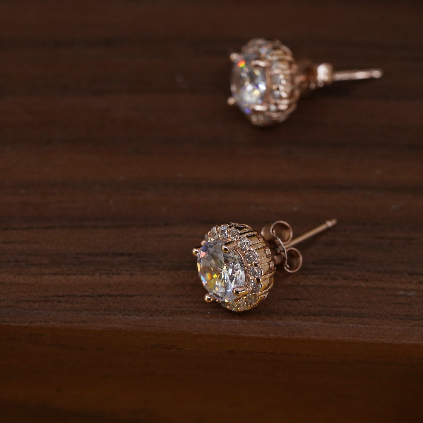 Vintage rose gold over Sterling 925 silver Cz studs, Swarovski earrings