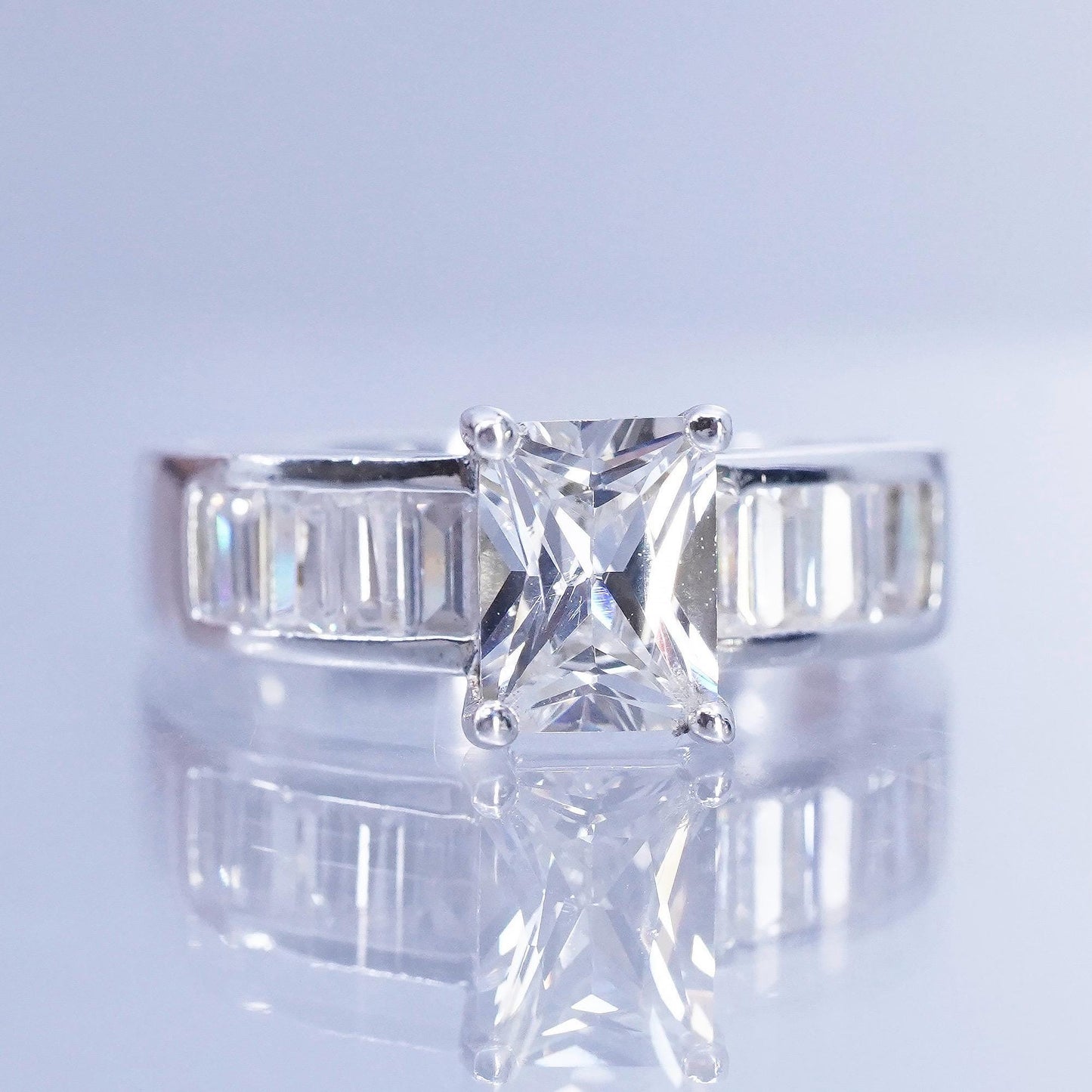 Size 8.25, vintage Sterling 925 silver statement engagement ring w/ cluster Cz