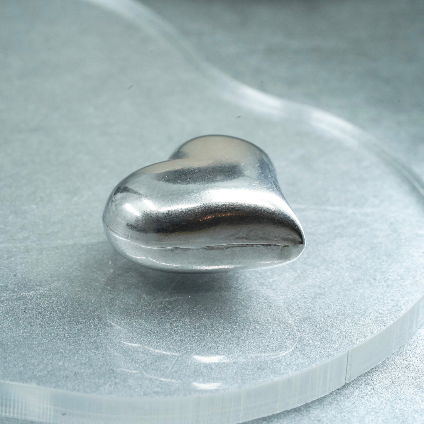 Vintage sterling 925 silver handmade puffy heart pendant