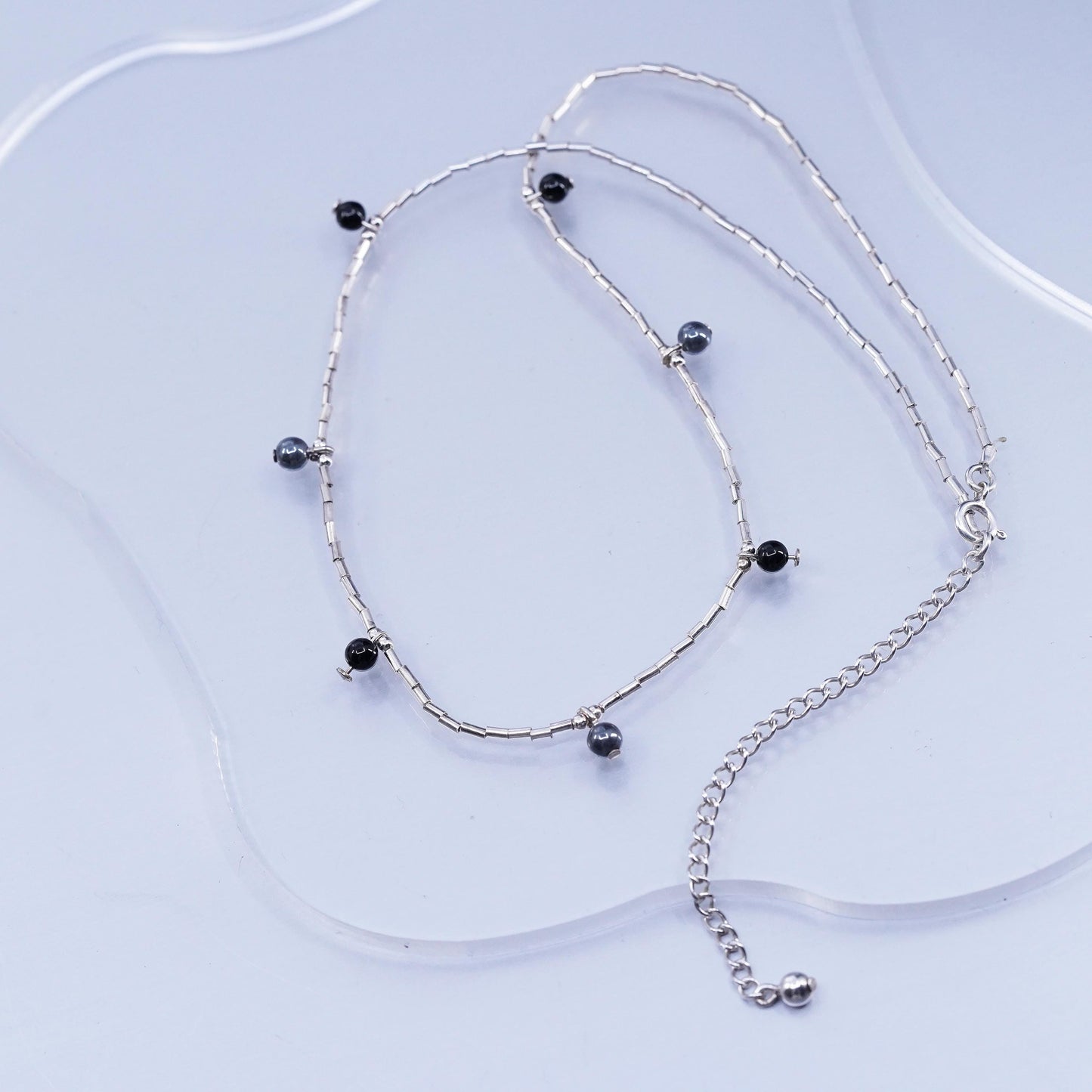16+3”, Native American Sterling 925 liquid silver necklace hematite beads