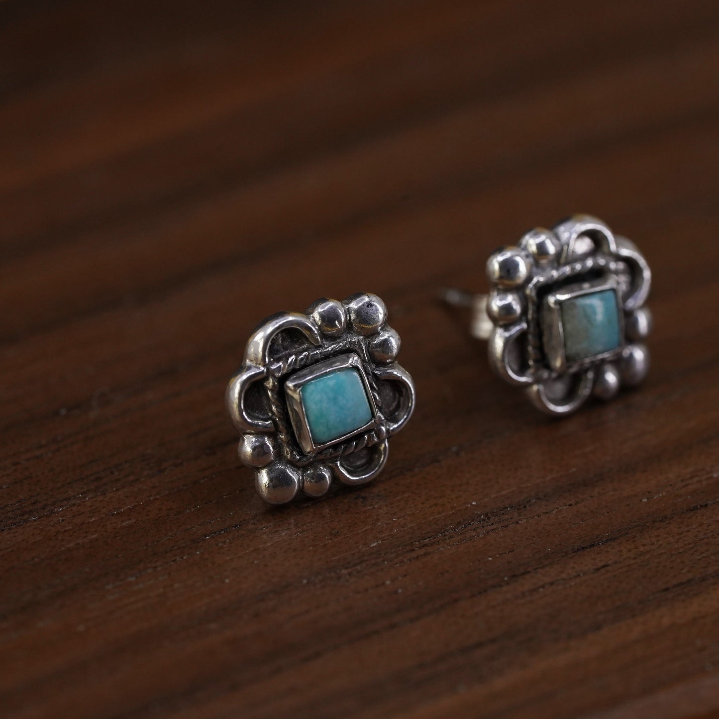 southwestern Sterling Silver Native American Earrings, 925 studs turquoise