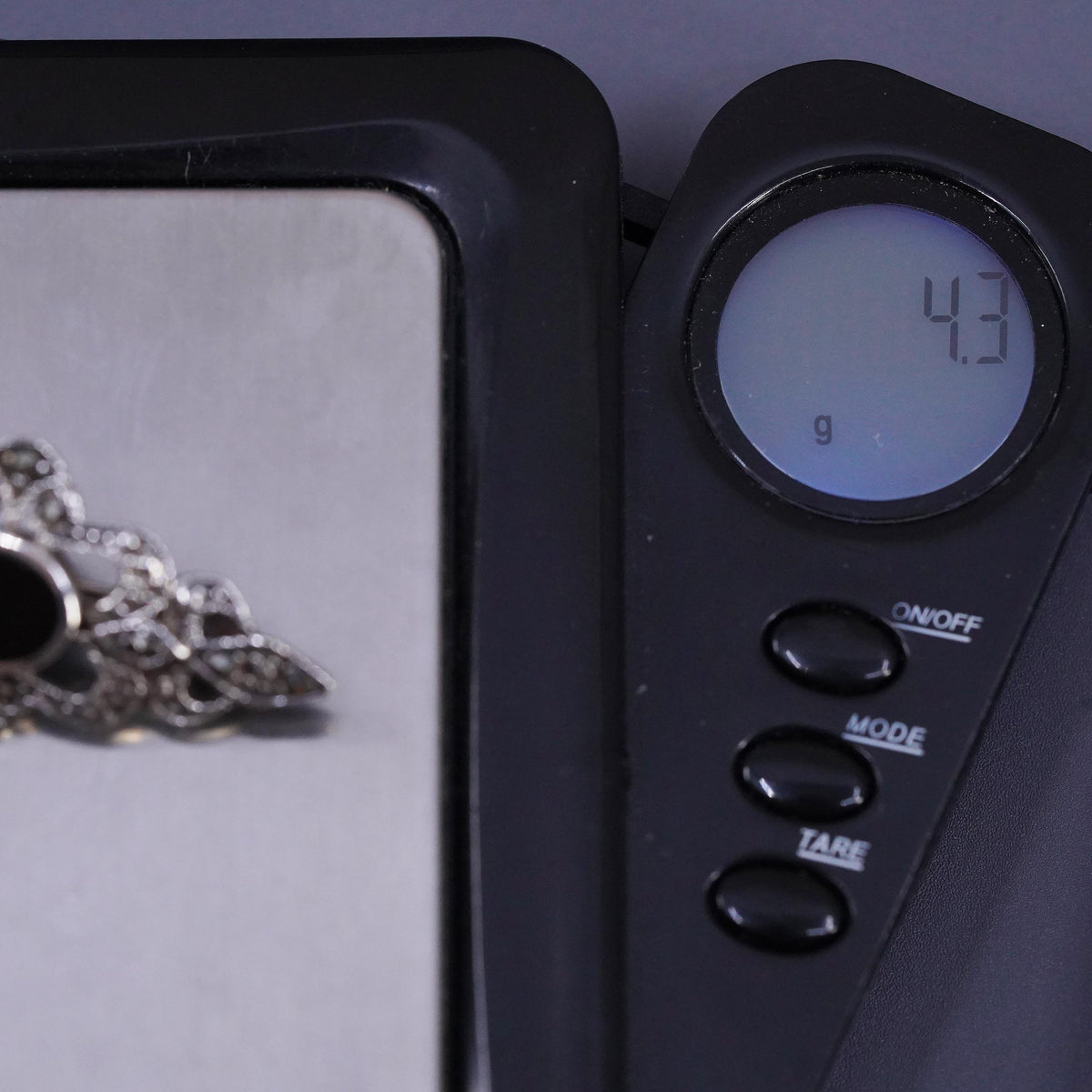 Sterling 925 Silver Onyx Marcasite Brooch Pin Art Deco Ornate Floral Jewelry