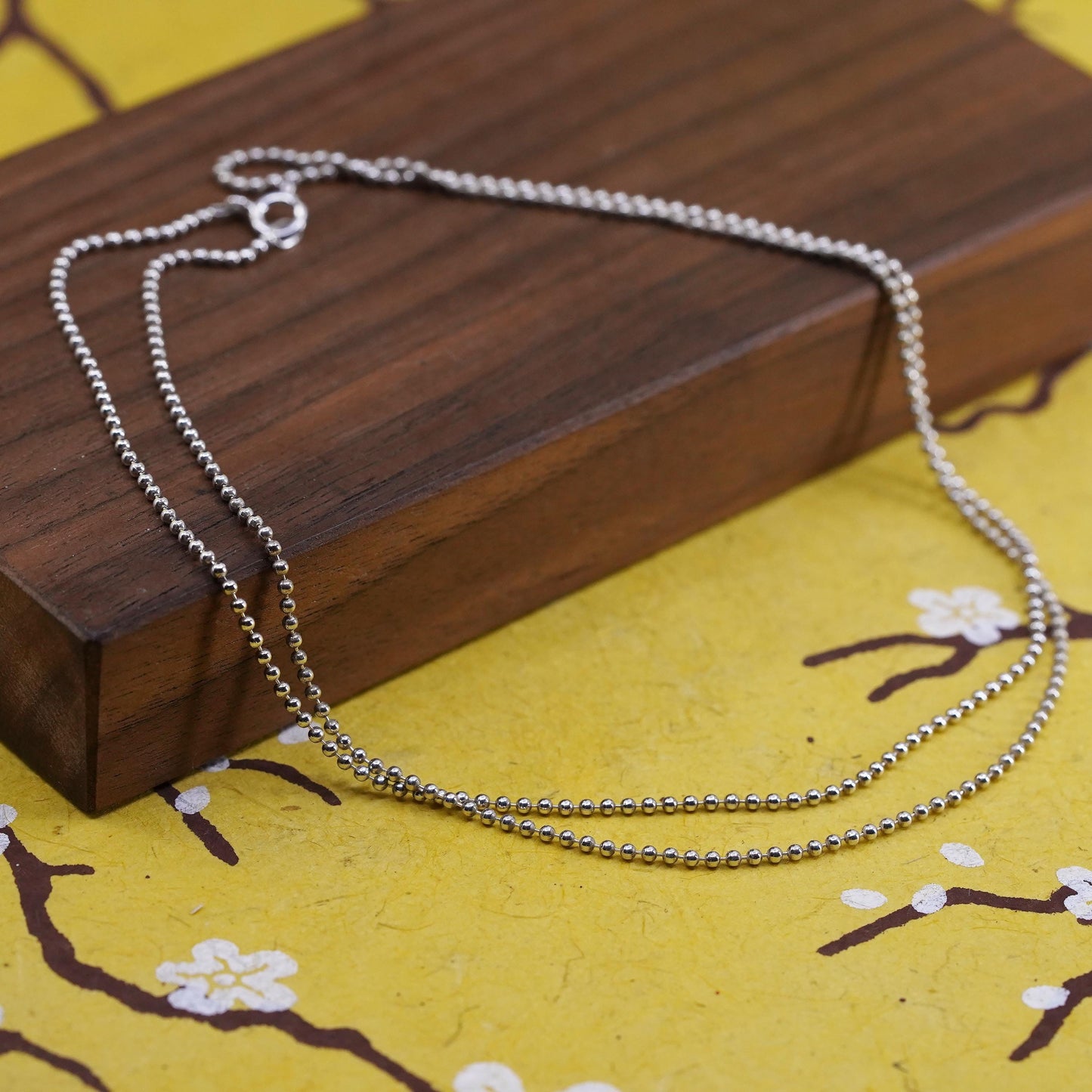 24”, 1mm, vintage Sterling silver beads necklace, 925 chain