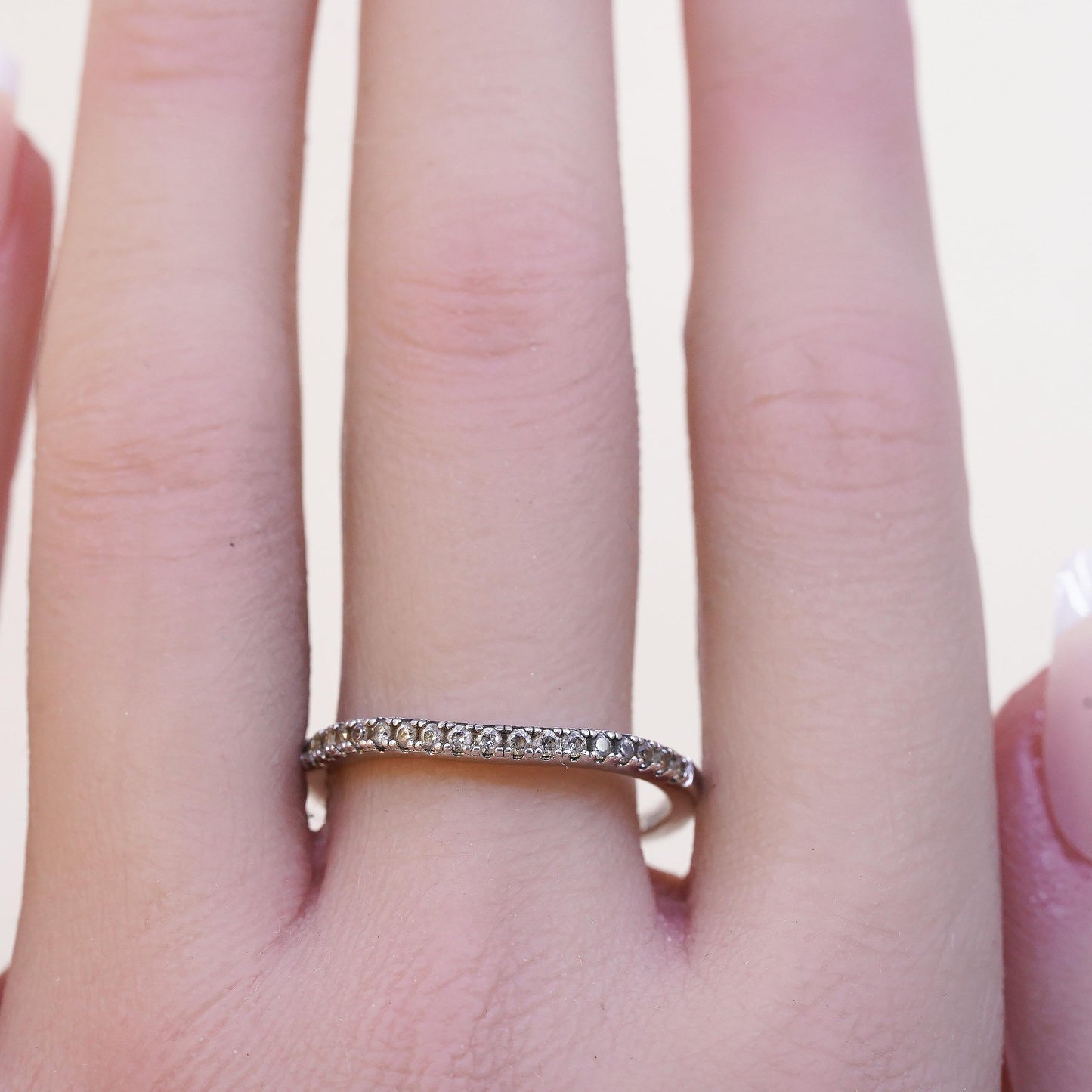 Size 10, VTG sterling 925 silver ring with cluster CZ, stackable wedding band