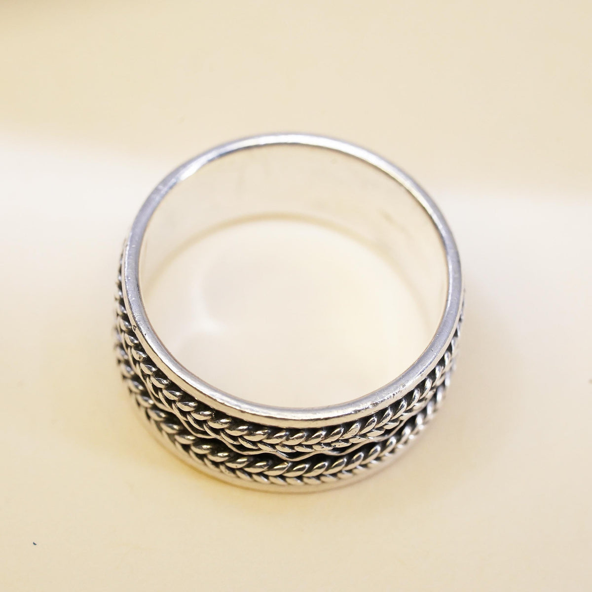 Size 6.75, vintage Sterling silver handmade ring, 925 woven braided cable band