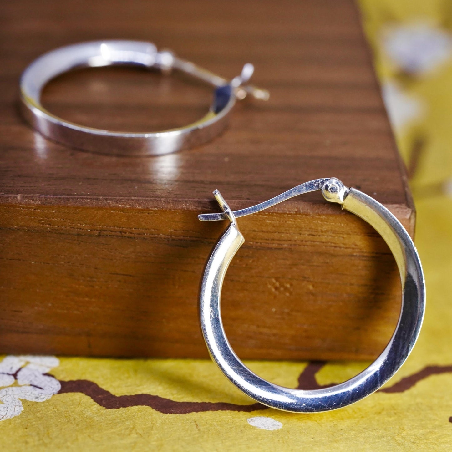 1”, vintage Sterling silver handmade hoops, ribbed 925 huggie earrings