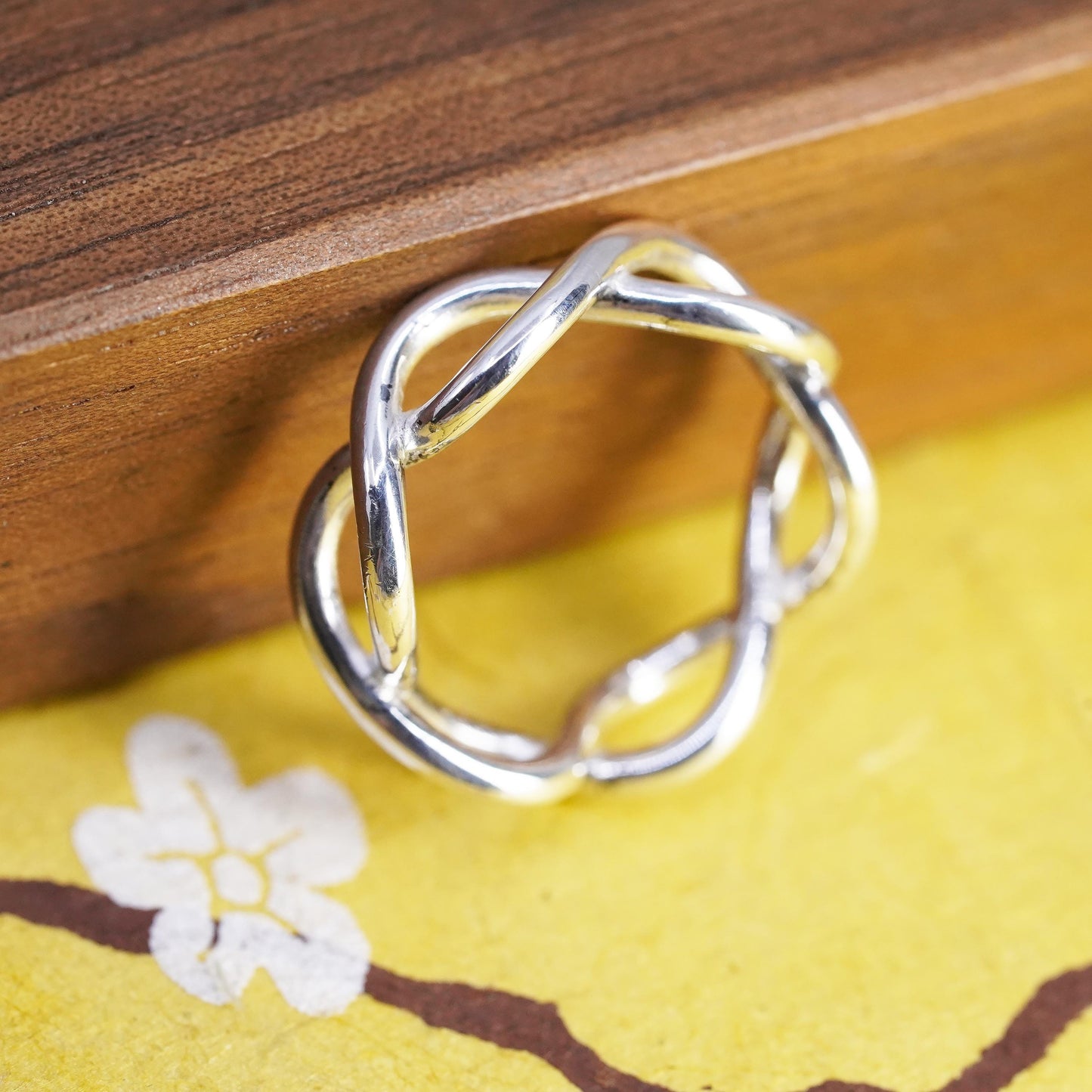 Size 6, vintage DBJ Sterling silver handmade ring, 925 band with woven braided