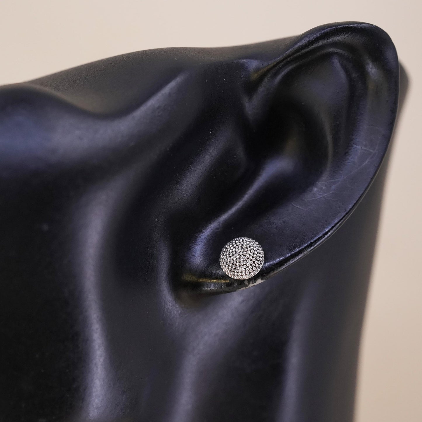 Vintage handmade single earring. Sterling 925 silver 10mm bead stud