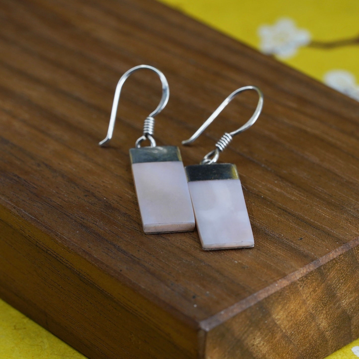Vintage Sterling 925 silver handmade earrings with rectangular mother of pearl