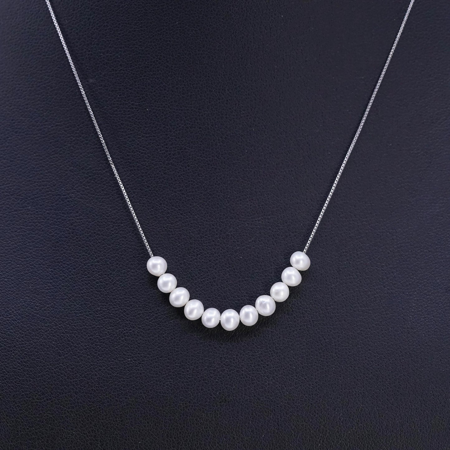 16", vintage Sterling 925 silver box chain necklace with pearl beads pendant