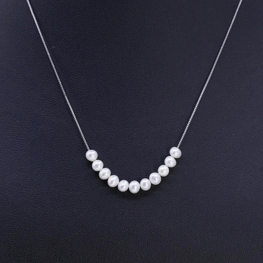 16", vintage Sterling 925 silver box chain necklace with pearl beads pendant