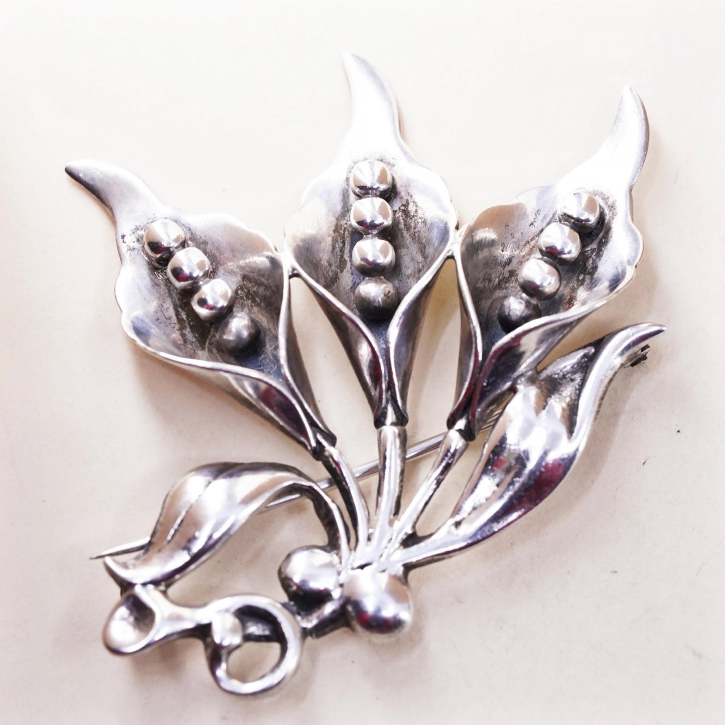925 Sterling Silver Calla Lily Brooch Mid Century Floral Pin, Botanical Jewelry
