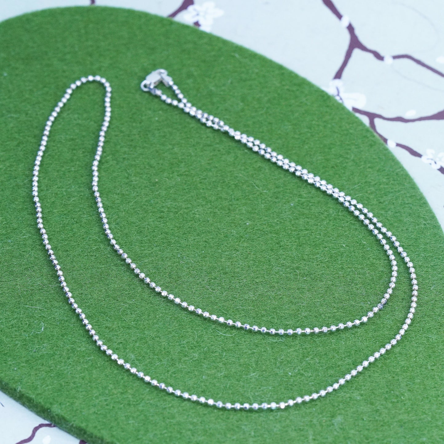 30", 1mm, Vintage sterling silver Italy 925 silver bead chain, necklace