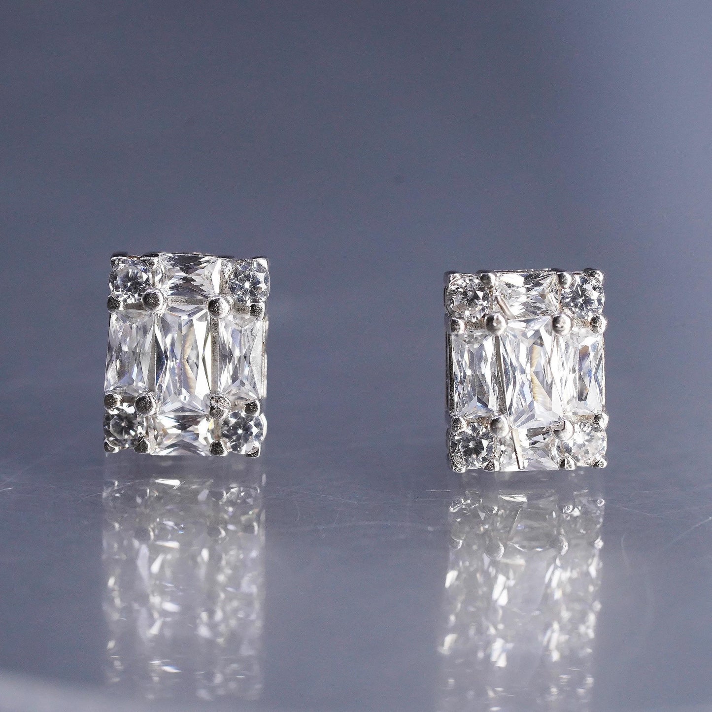 Vintage Sterling 925 silver earrings, studs with cluster Cz