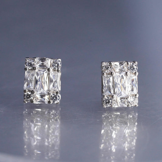 Vintage Sterling 925 silver earrings, studs with cluster Cz